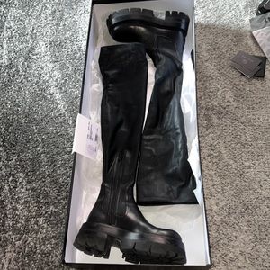 VERSACE over the knee black leather boots 37.5